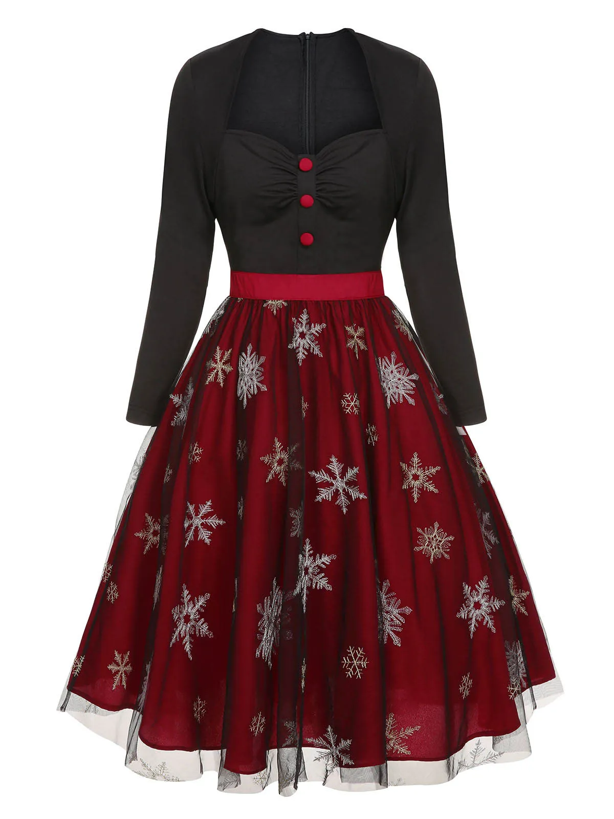 Black&Red 1950s Christmas Snowflake Mesh Dress sold by Retro Stage product image thumbnail 2