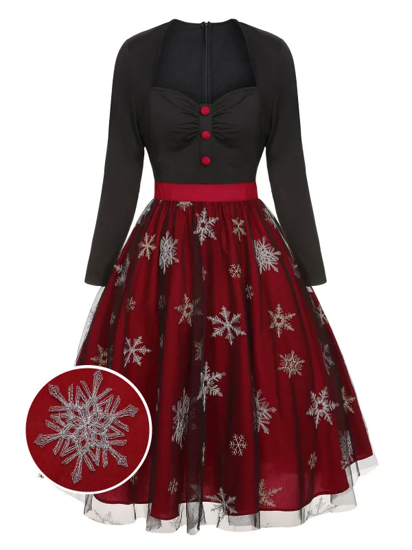Black&Red 1950s Christmas Snowflake Mesh Dress made by Retro Stage