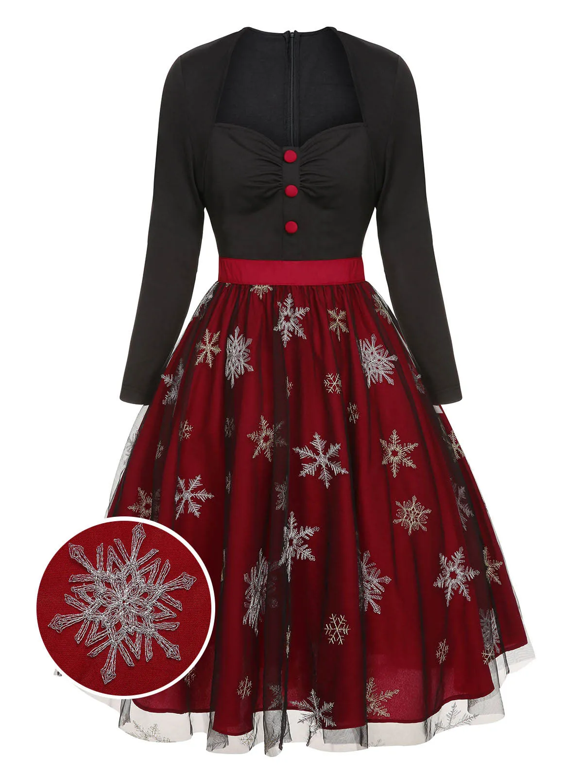 Black&Red 1950s Christmas Snowflake Mesh Dress sold by Retro Stage