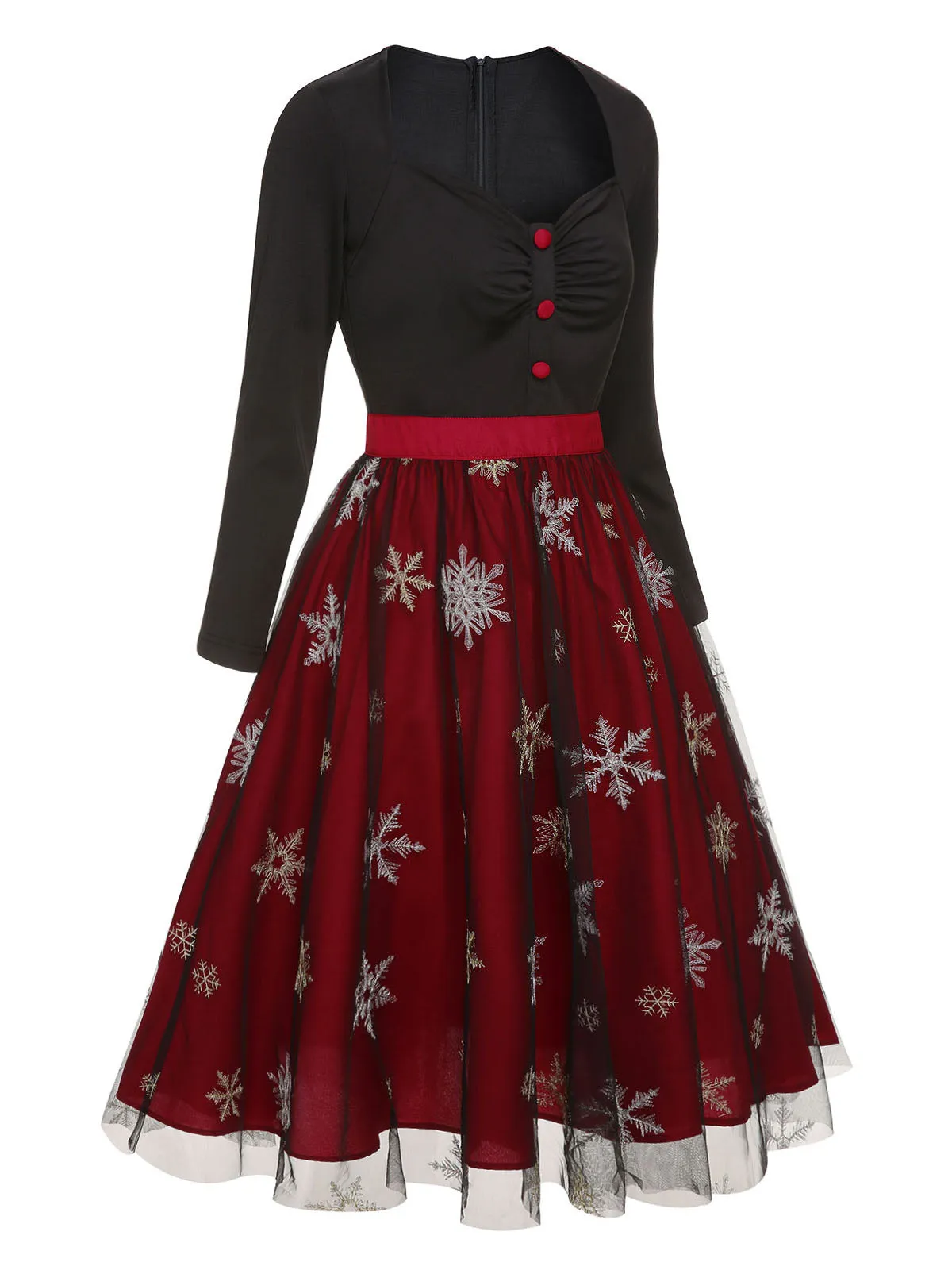 Black&Red 1950s Christmas Snowflake Mesh Dress sold by Retro Stage product image thumbnail 3
