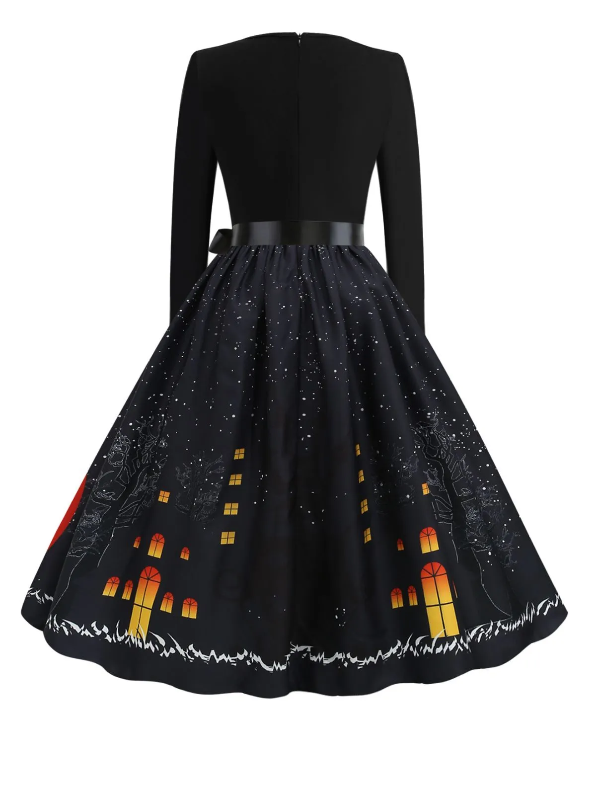 1950s Halloween Pumpkin V-Neck Hepburn Dress sold by Retro Stage product image thumbnail 3
