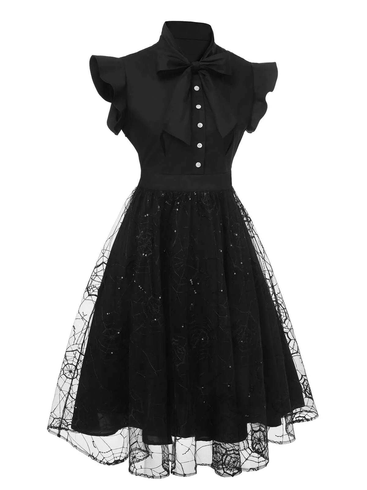 Black 1950s Sequined Spider Mesh Dress sold by Retro Stage product image thumbnail 3