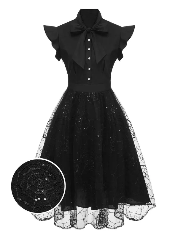 Black 1950s Sequined Spider Mesh Dress made by Retro Stage