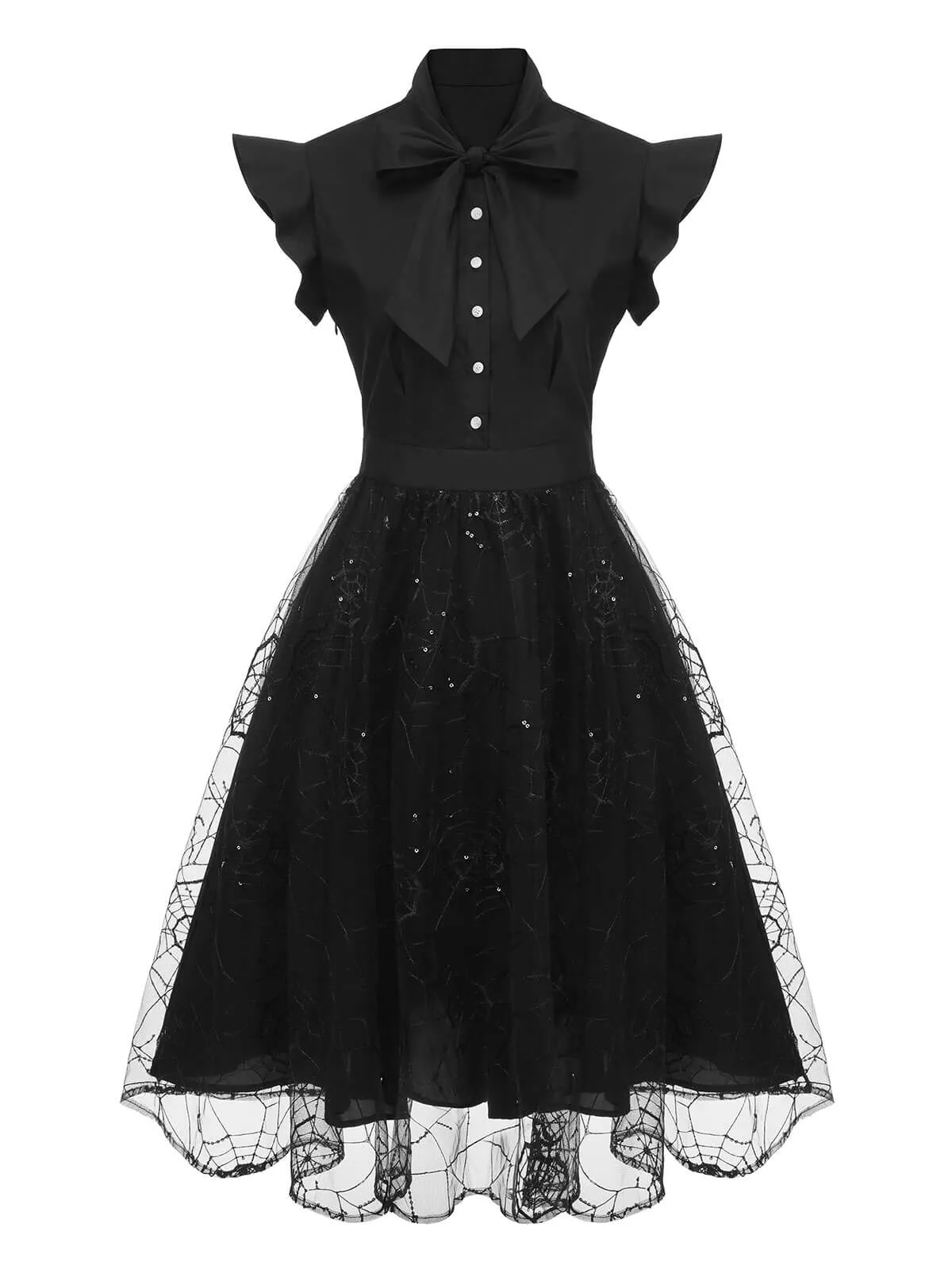 Black 1950s Sequined Spider Mesh Dress sold by Retro Stage product image thumbnail 2