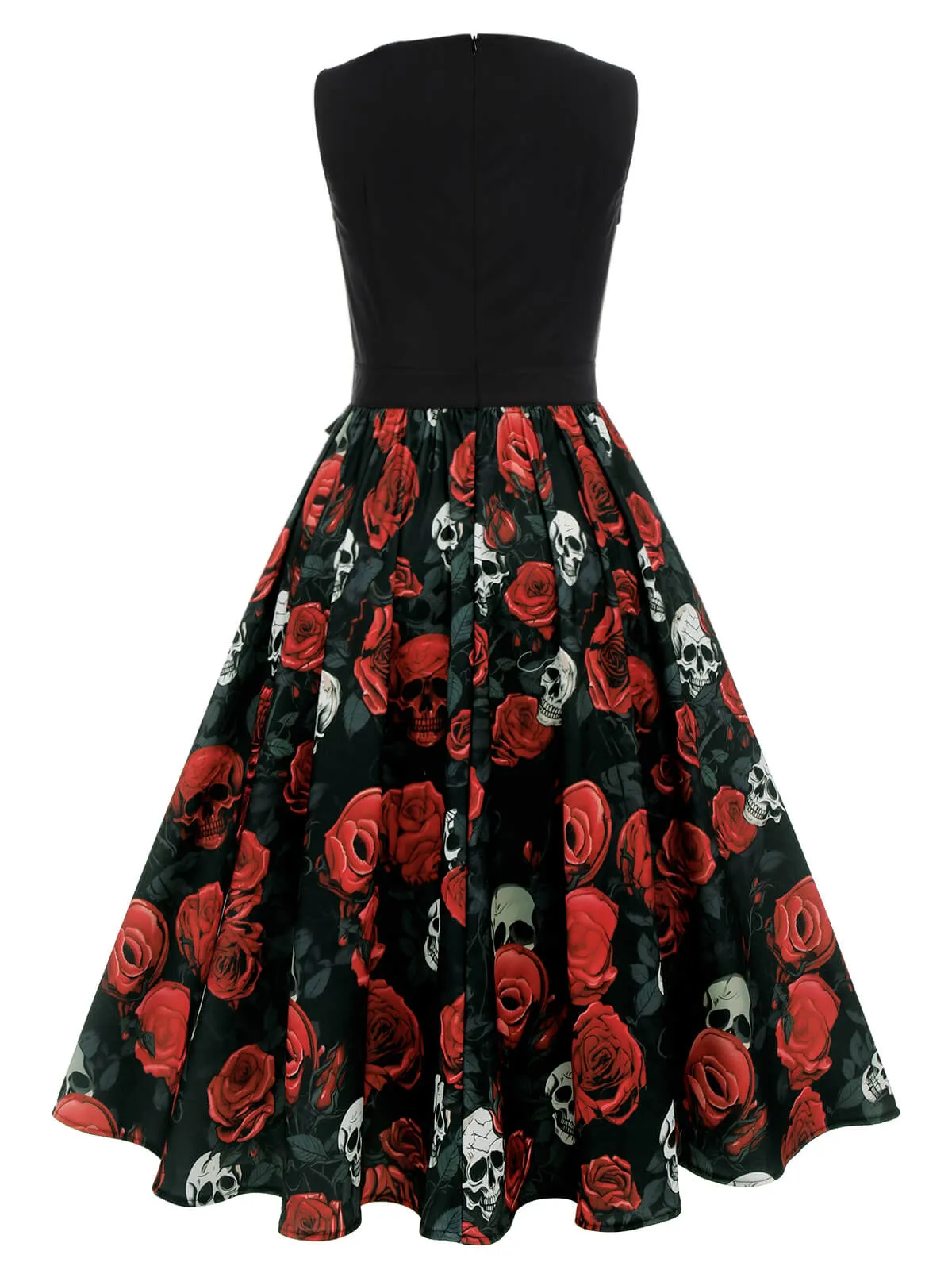 Black 1950s Halloween Skull Rose Sleeveless Dress sold by Retro Stage product image thumbnail 4