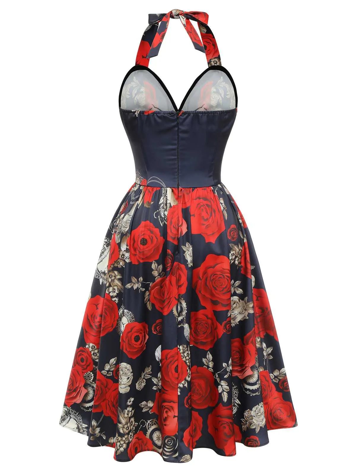 Black 1950s Sweetheart Skeleton Rose Swing Dress sold by Retro Stage product image thumbnail 4