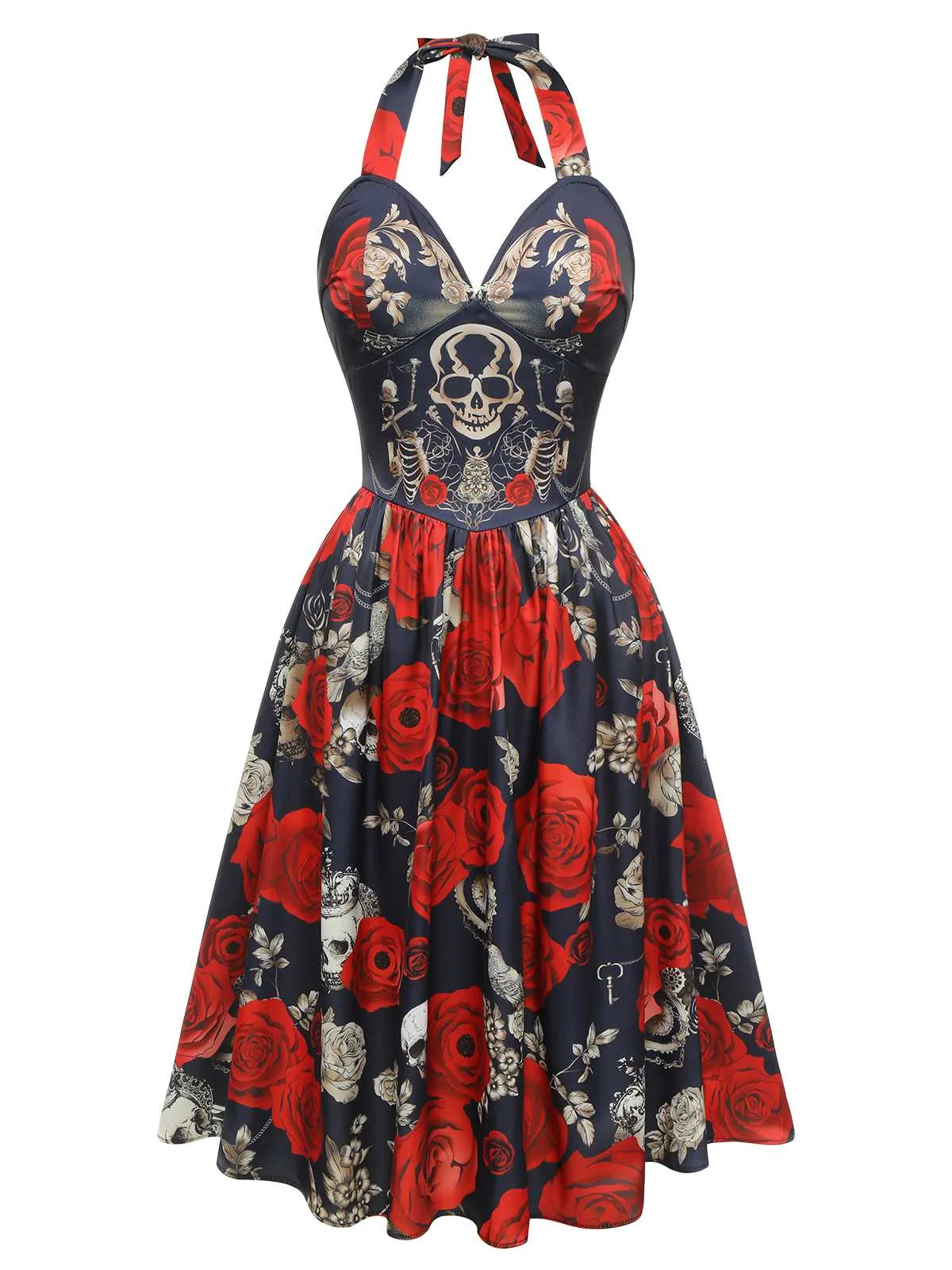 Black 1950s Sweetheart Skeleton Rose Swing Dress sold by Retro Stage product image thumbnail 2