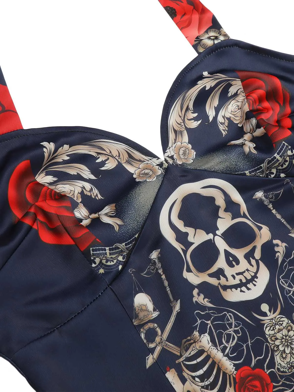 Black 1950s Sweetheart Skeleton Rose Swing Dress sold by Retro Stage product image thumbnail 5