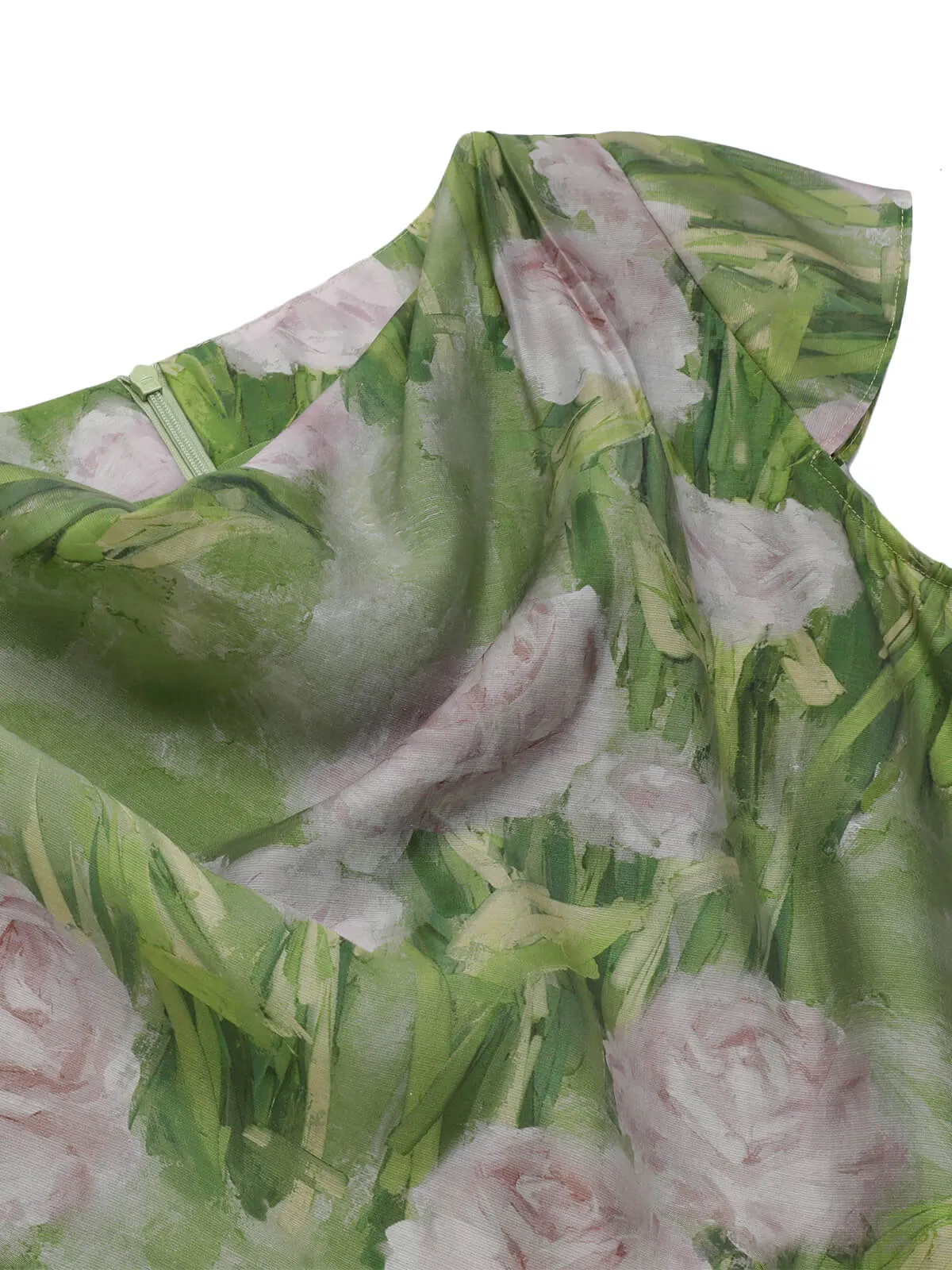 Green 1960s Oil-Painting Rose Dress sold by Retro Stage product image thumbnail 5