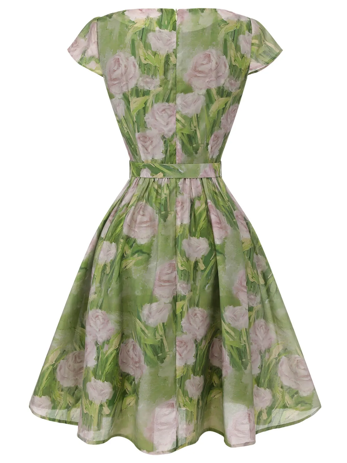 Green 1960s Oil-Painting Rose Dress sold by Retro Stage product image thumbnail 4