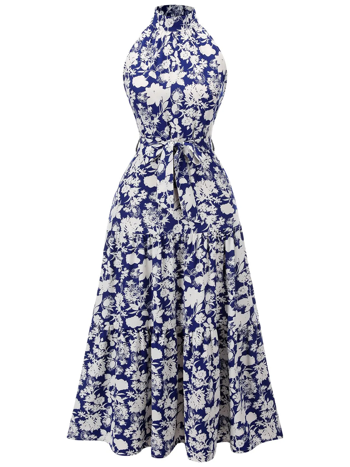 Blue 1930s Stand Collar Floral Dress sold by Retro Stage