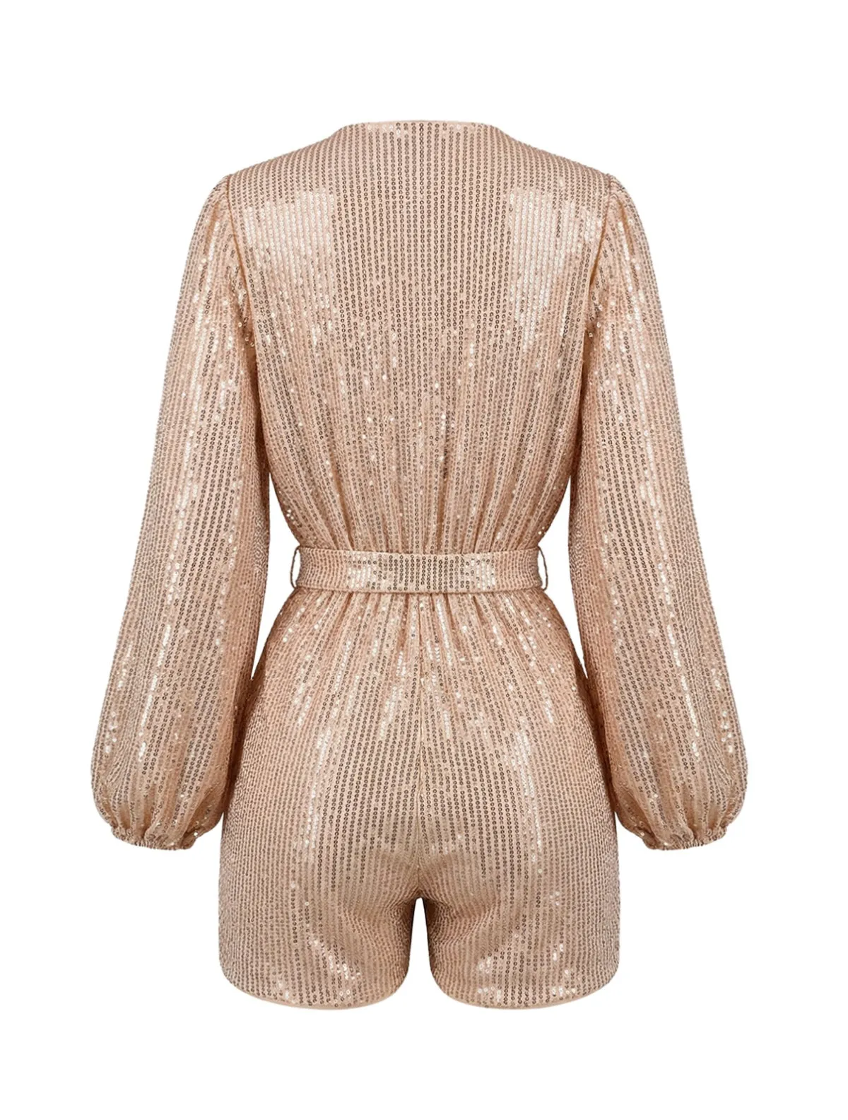 Champagne 1980s Sequin Long Sleeve Tie Waist Romper sold by Retro Stage product image thumbnail 3