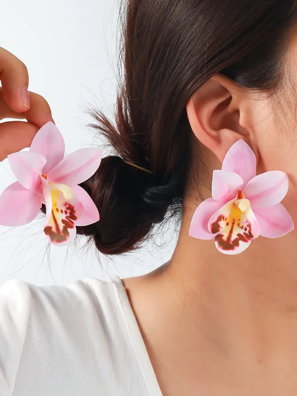 Orchid Flower Statement Earrings made by Retro Stage