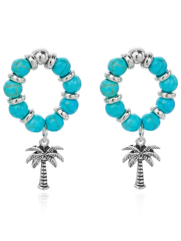 Lake Blue Vintage Beaded Palm Tree Earrings made by Retro Stage