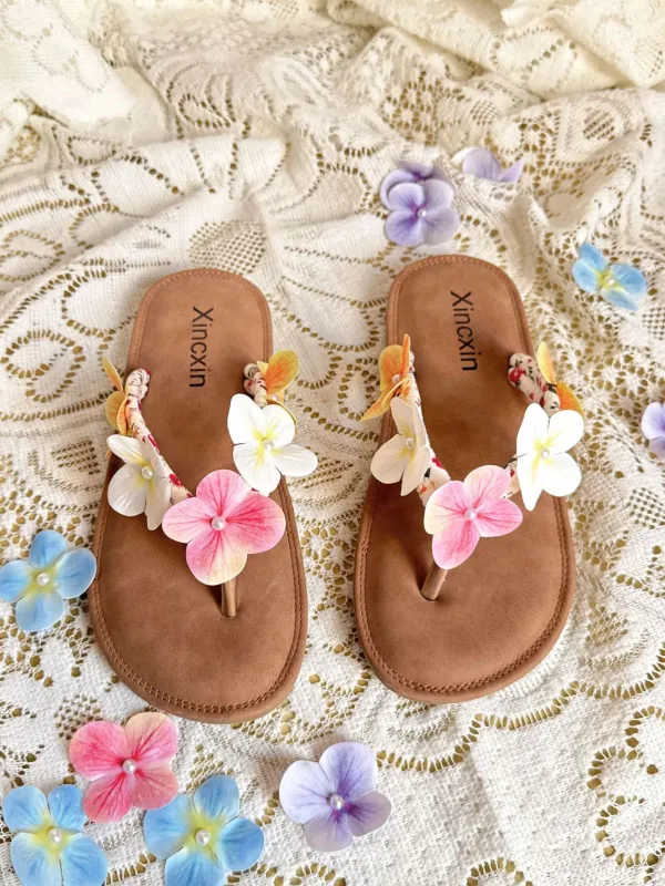 Bohemian Floral Pearl Flip Flops made by Retro Stage