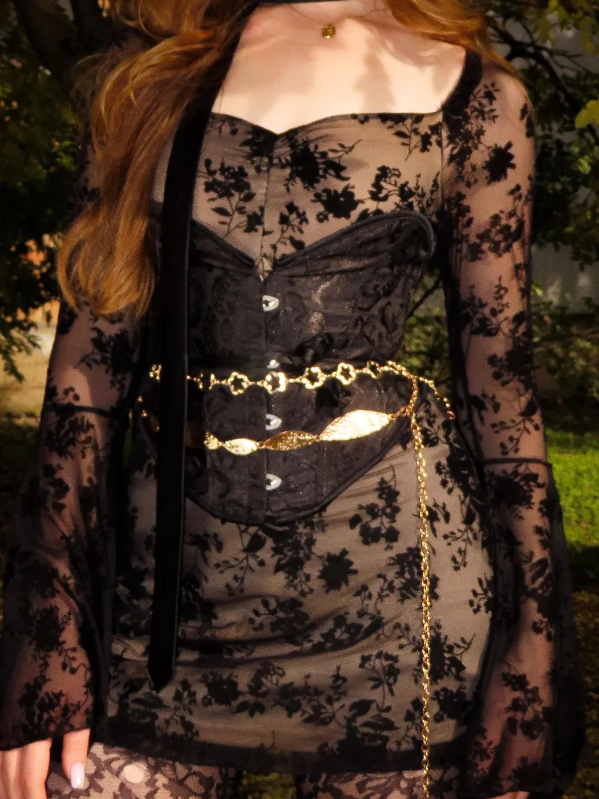 Black 1950s Lace Floral Bishop Sleeves Dress sold by Retro Stage product image thumbnail 5