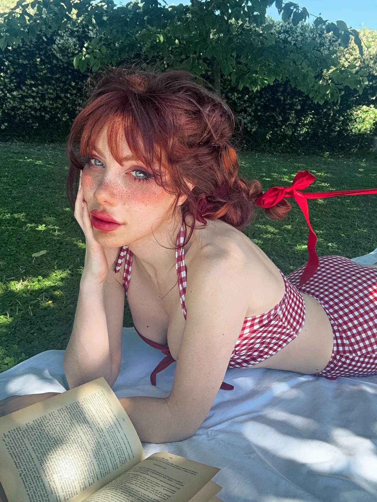 Red 1950s Gingham Halter Bowknot Bikini Set sold by Retro Stage product image thumbnail 3
