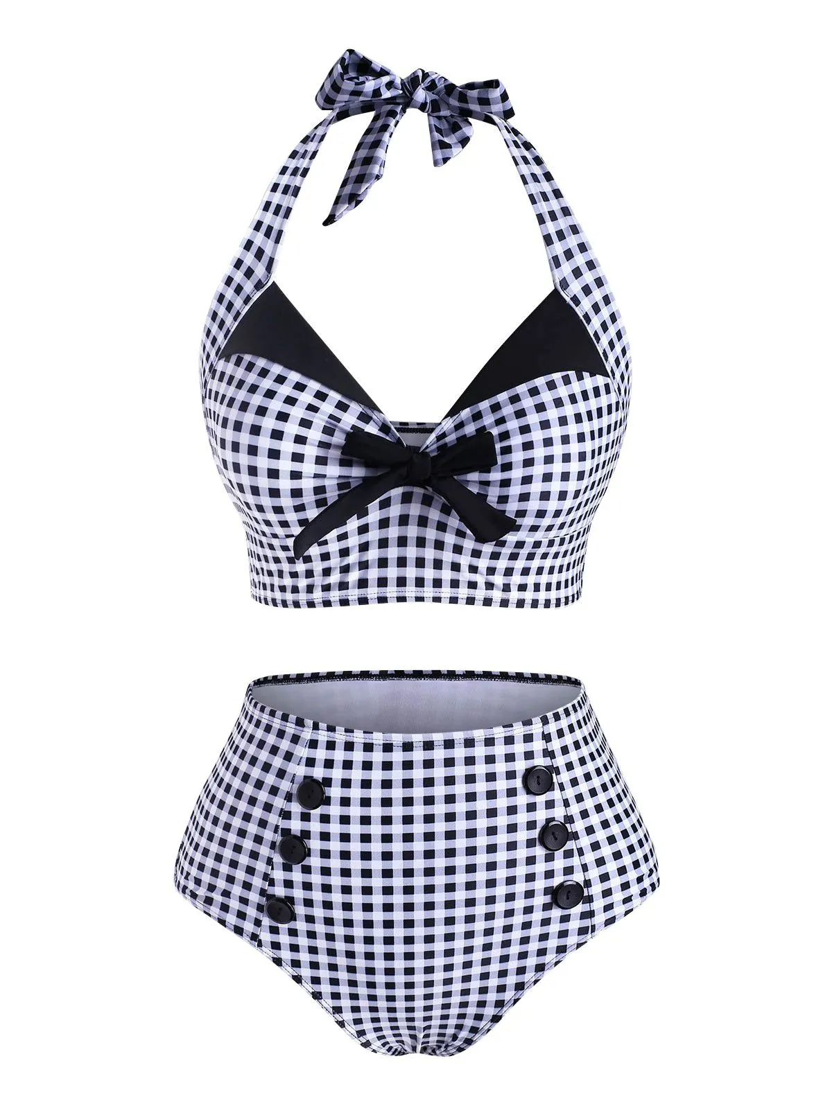 Red 1950s Gingham Halter Bowknot Bikini Set sold by Retro Stage product image thumbnail 5