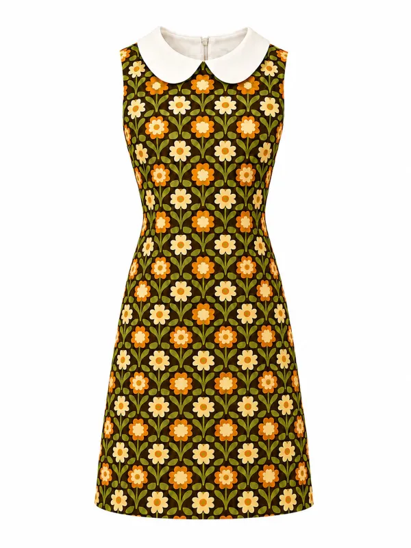 Green 1960s Daisy Peter Pan Collar Dress made by Retro Stage