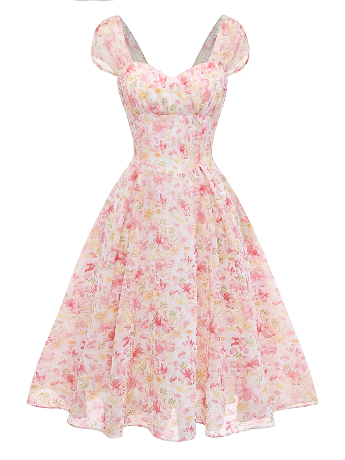 Blue 1950s Puff Sleeve Sweetheart Neck Floral Swing Dress sold by Retro Stage product image thumbnail 3