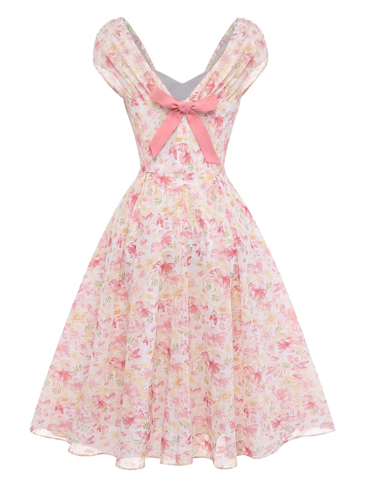 Blue 1950s Puff Sleeve Sweetheart Neck Floral Swing Dress sold by Retro Stage product image thumbnail 4