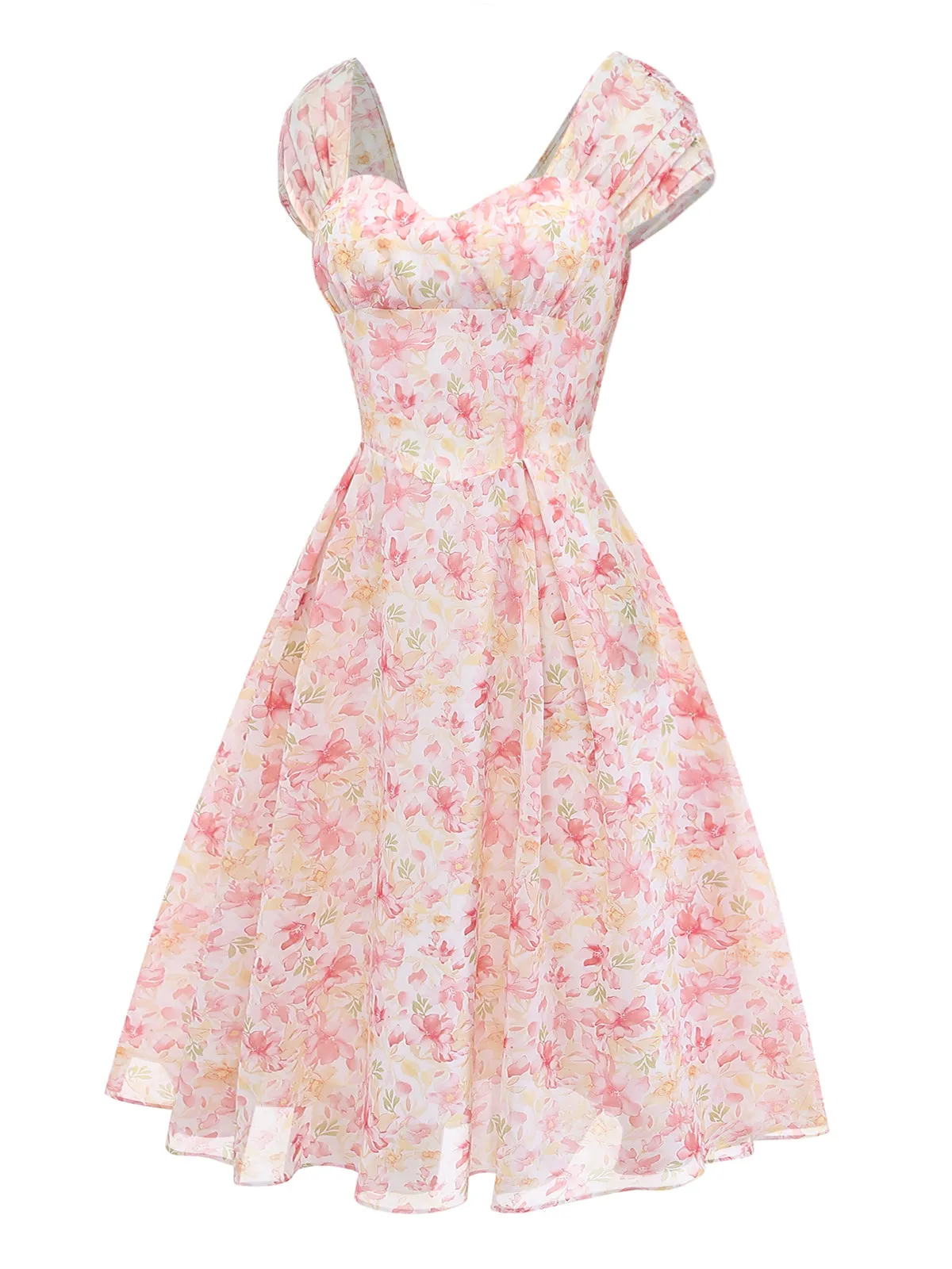 Blue 1950s Puff Sleeve Sweetheart Neck Floral Swing Dress sold by Retro Stage product image thumbnail 5
