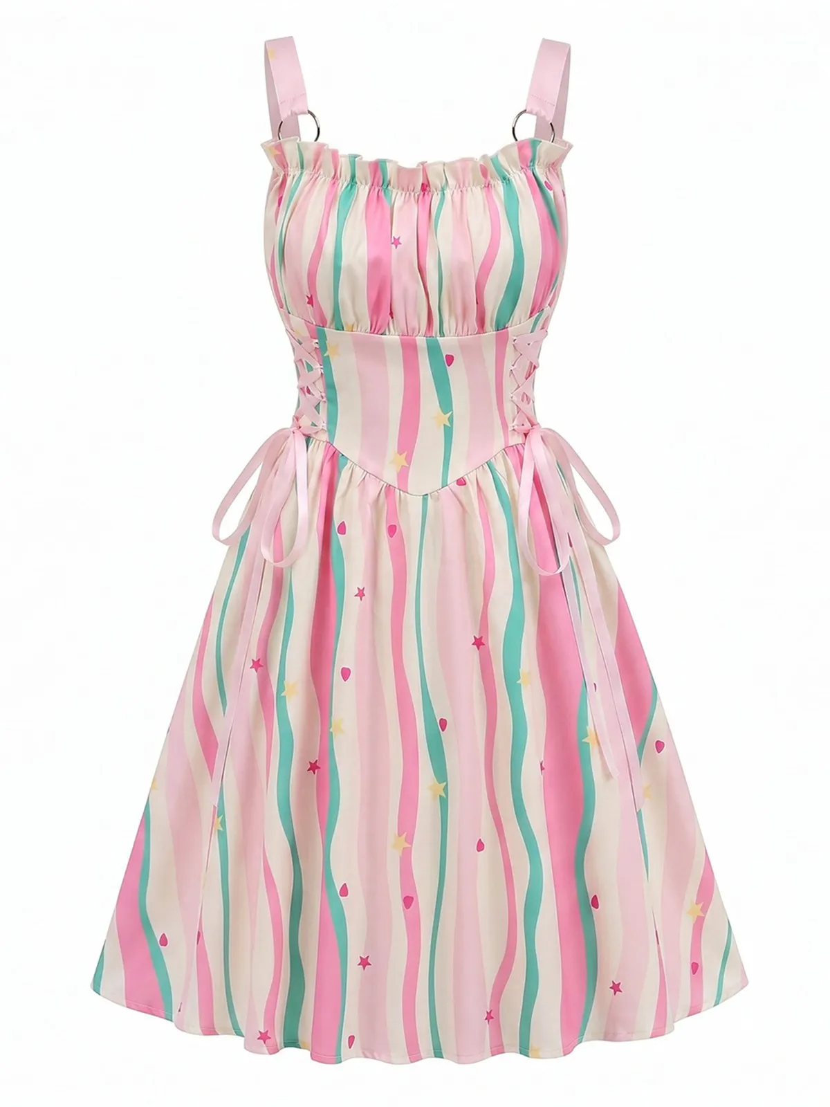 1950s Ruffled Square Neck Sleeveless Floral Print Swing Dress sold by Retro Stage product image thumbnail 2