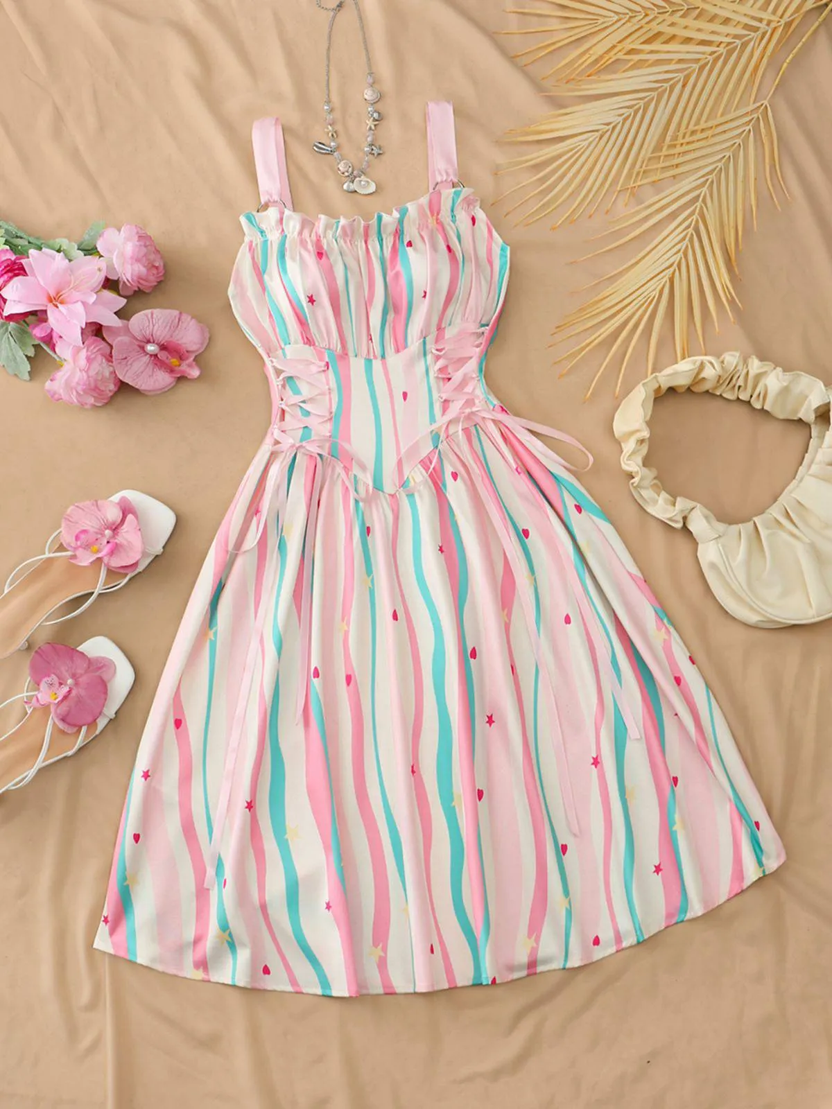 1950s Ruffled Square Neck Sleeveless Floral Print Swing Dress sold by Retro Stage product image thumbnail 3