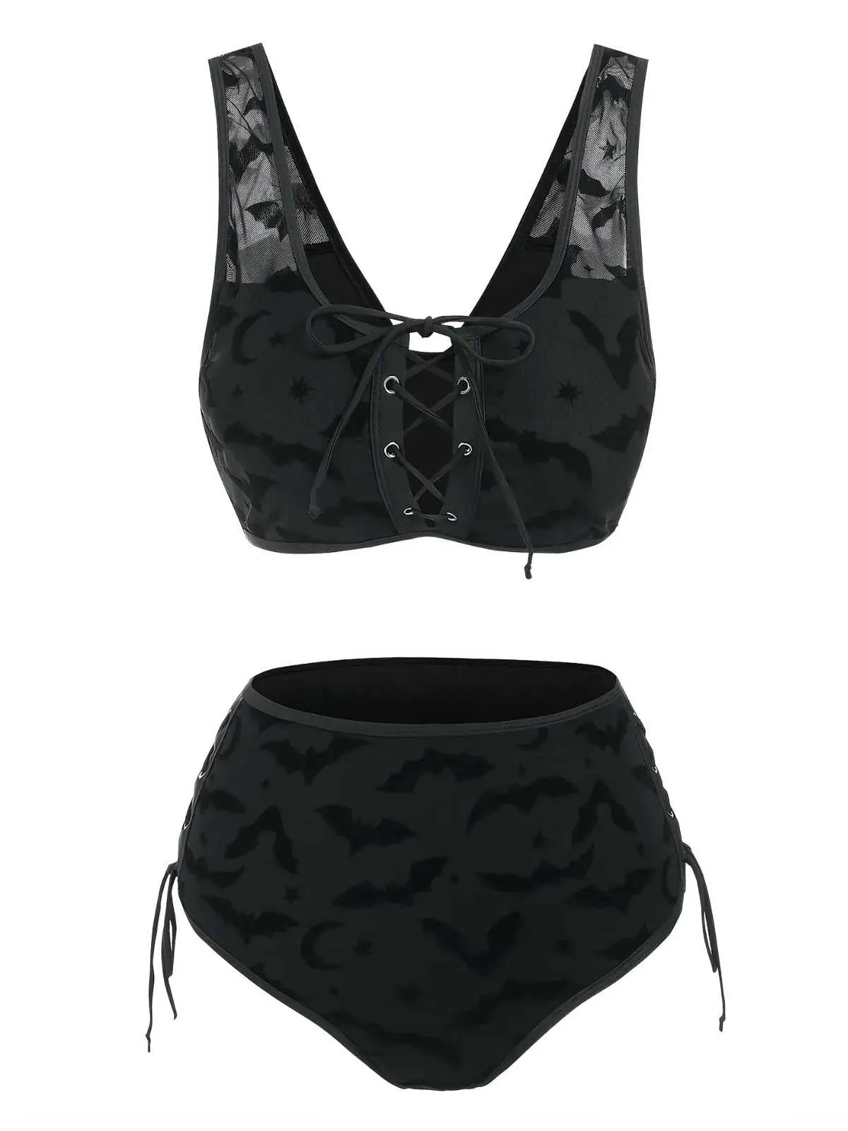 Black 1980s Strap Bat Mesh Gothic Bikini Set sold by Retro Stage product image thumbnail 2