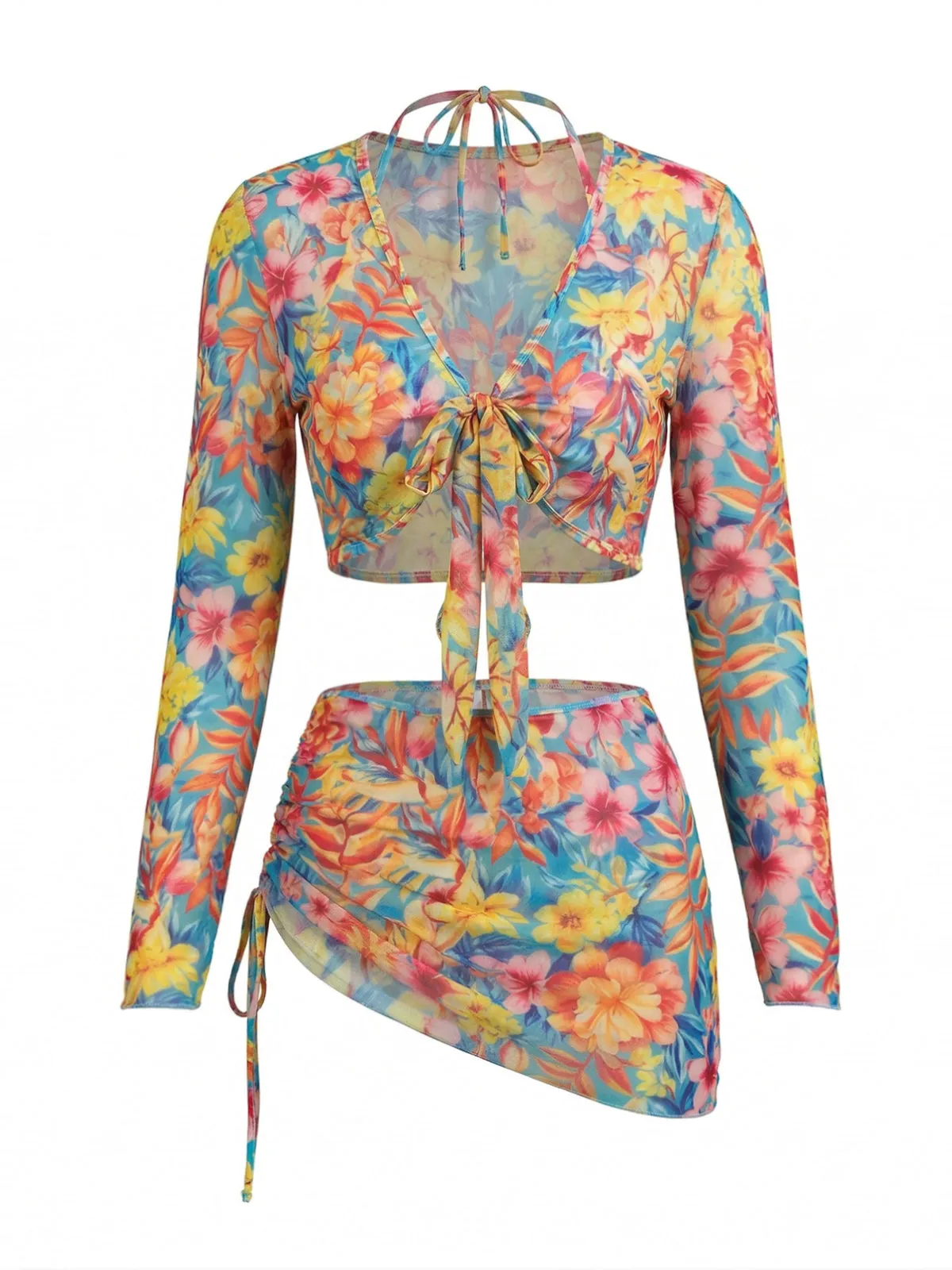 1960s Halter Floral Bikini Set & Mesh Long Sleeve Cover-Up sold by Retro Stage product image thumbnail 2