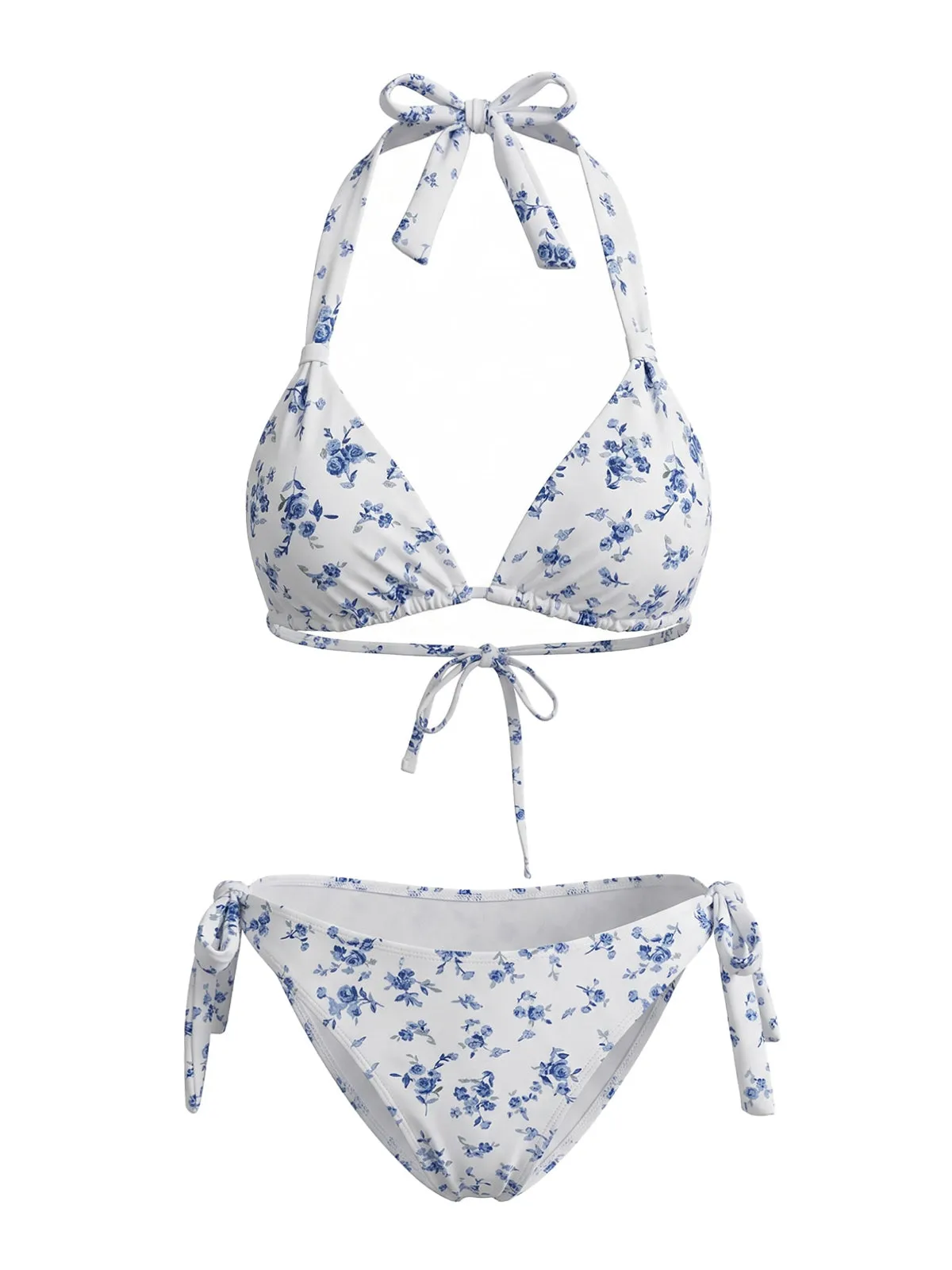 Blue 1940s Ditsy Floral Halter Tie Back Bikini Set sold by Retro Stage product image thumbnail 2
