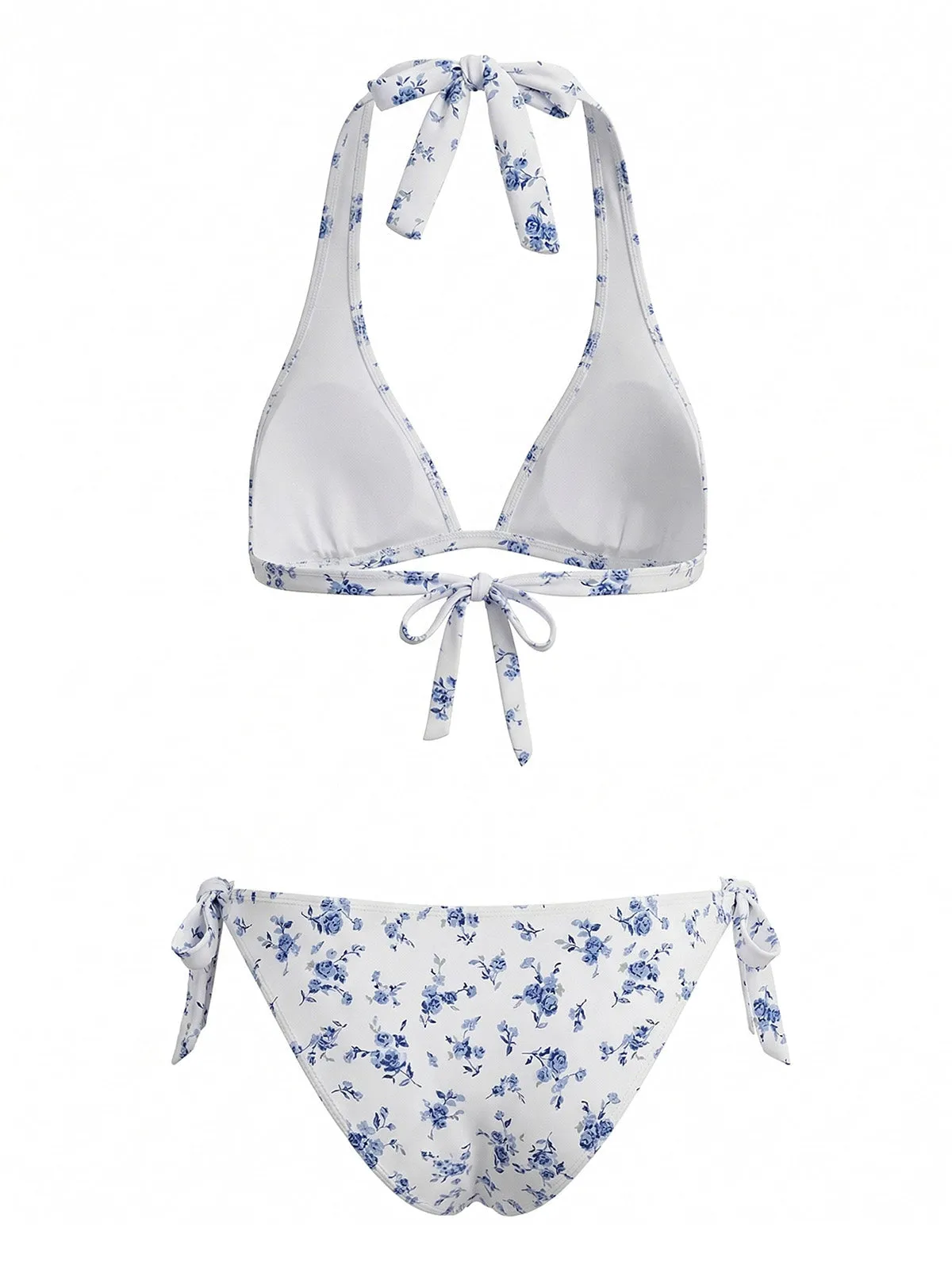 Blue 1940s Ditsy Floral Halter Tie Back Bikini Set sold by Retro Stage product image thumbnail 3