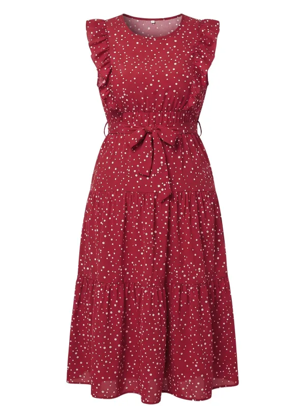 [Plus Size] Red 1940s Ruffle Polka Dot Swing Dress made by Retro Stage