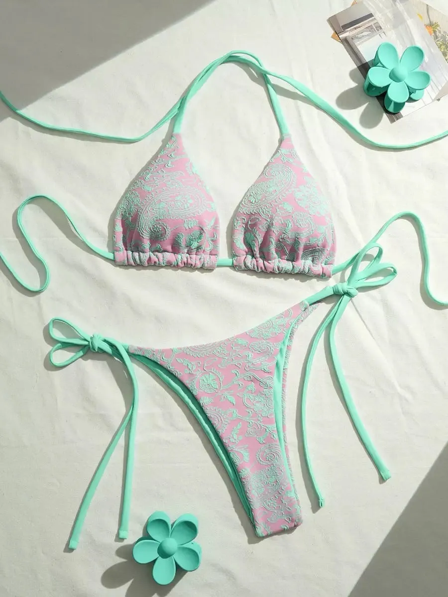 1980s Paisley Print Halter Tie Bikini Set sold by Retro Stage product image thumbnail 2