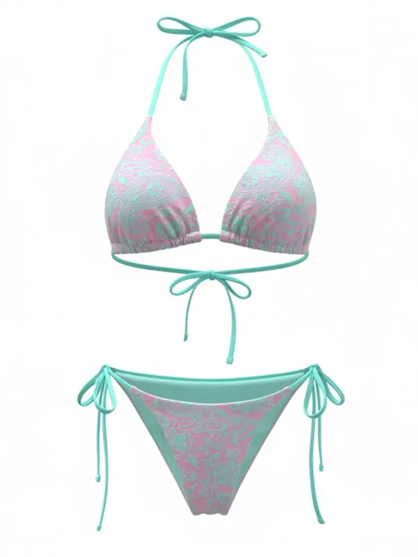 1980s Paisley Print Halter Tie Bikini Set made by Retro Stage
