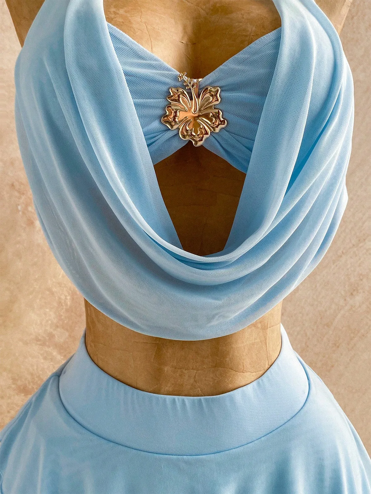 2PCS Light Blue 1980s Halter Backless Bikini Set & Cover-Up sold by Retro Stage product image thumbnail 5