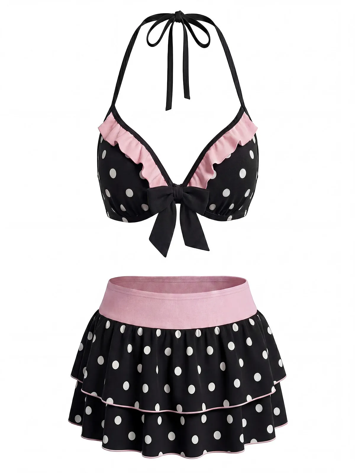 Black 1940s Polka Dot Halter Bikini Set sold by Retro Stage product image thumbnail 2