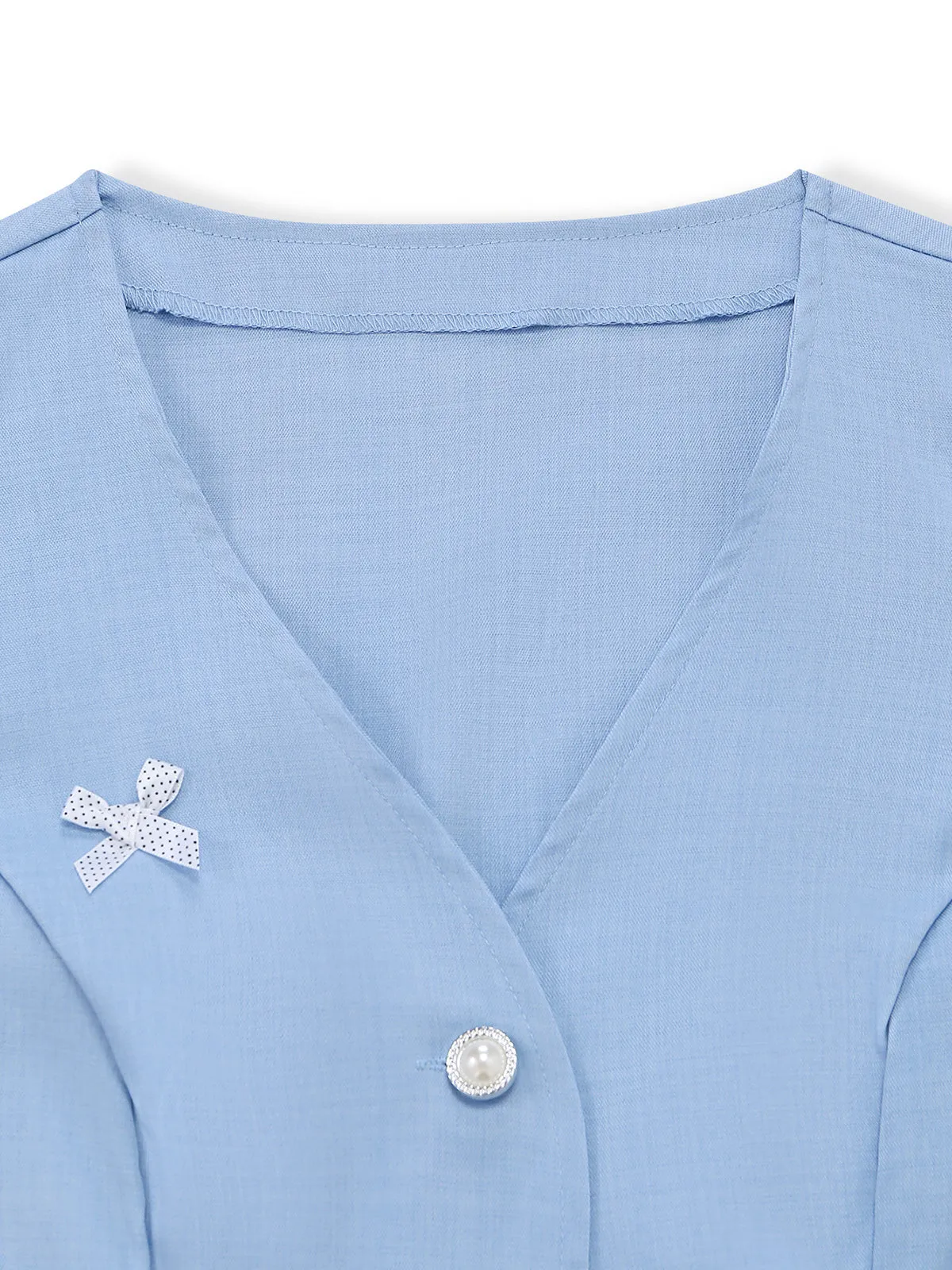 2PCS Blue 1950s V-Neck Sleeveless Bow Vest & Shorts sold by Retro Stage product image thumbnail 4