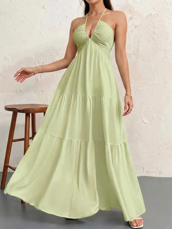 1930s Halter V-Neck Backless Solid Maxi Dress made by Retro Stage
