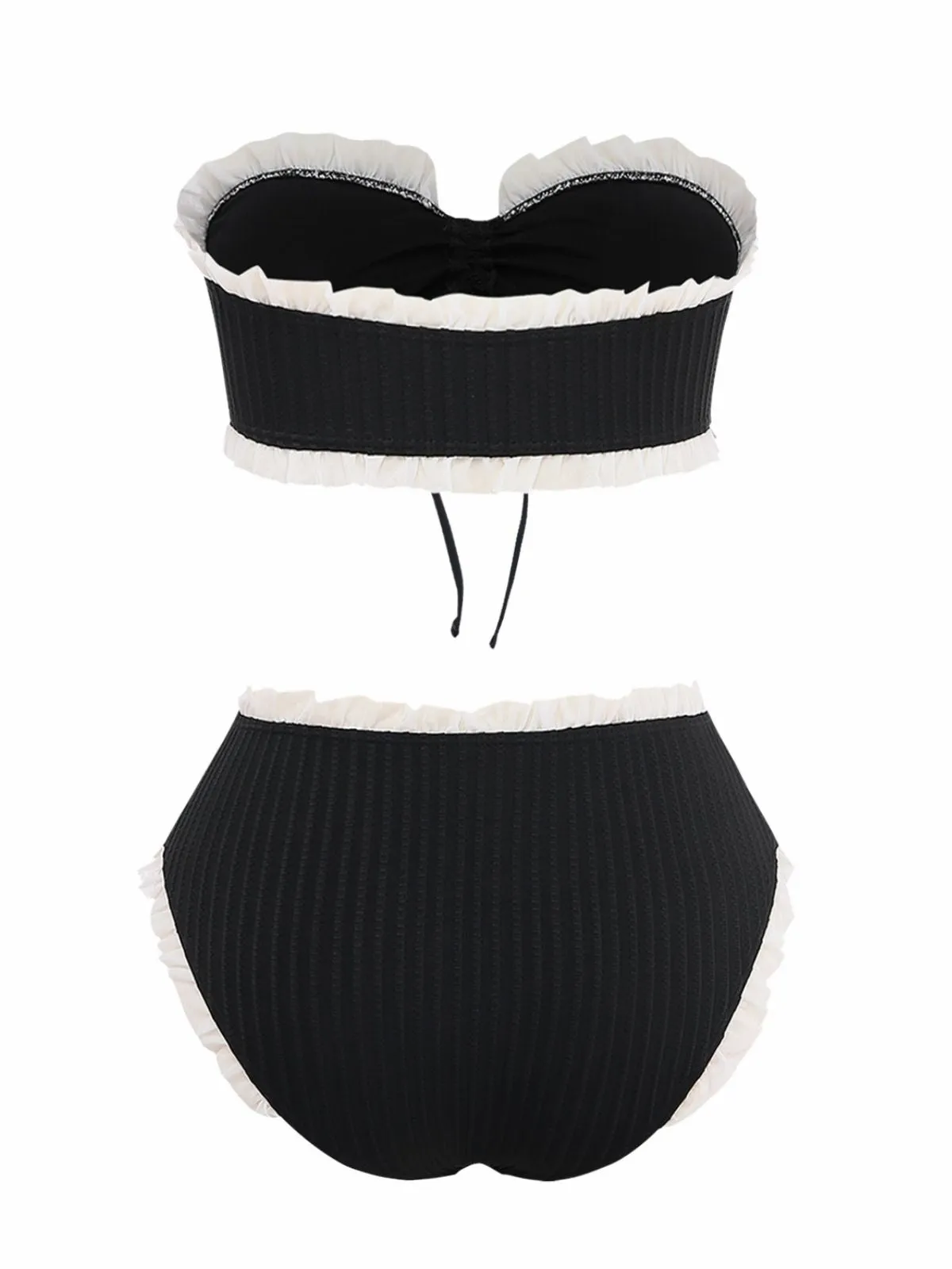 Black 1970s Strapless Contrast Ruffle Trim Bikini Set sold by Retro Stage product image thumbnail 3