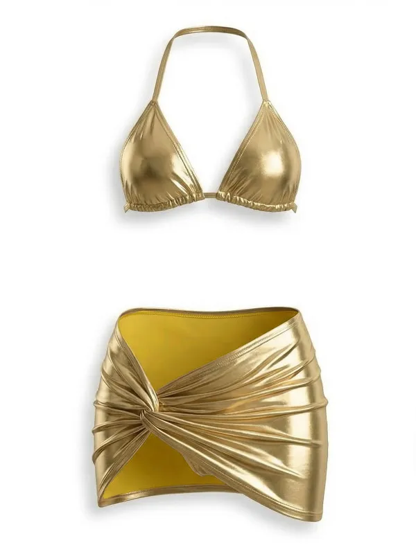 3PCS 1980s Metallic Bikini Set & Cover-Up made by Retro Stage