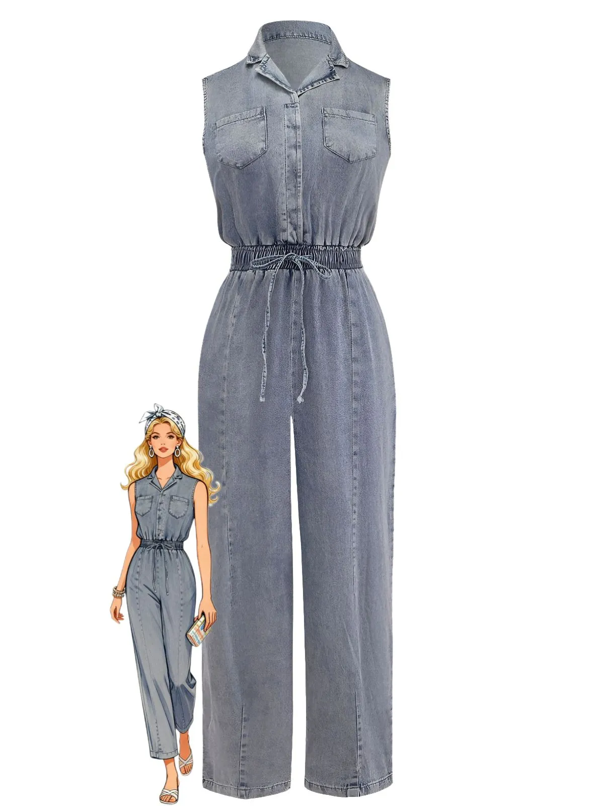 Blue 1970s Western Denim Belted Jumpsuit sold by Retro Stage