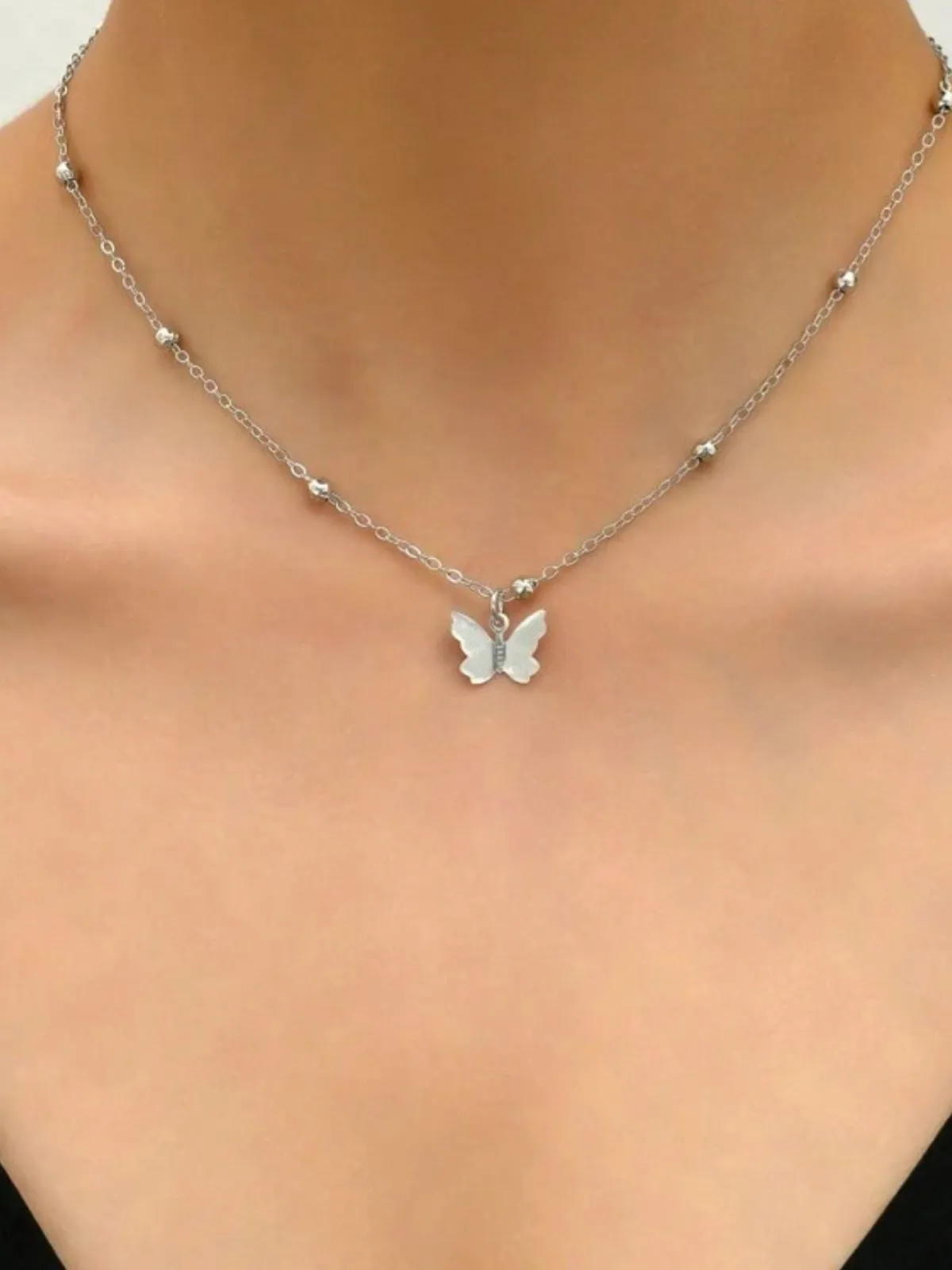 Silver Butterfly Dainty Back Drop Necklace sold by Retro Stage product image thumbnail 2