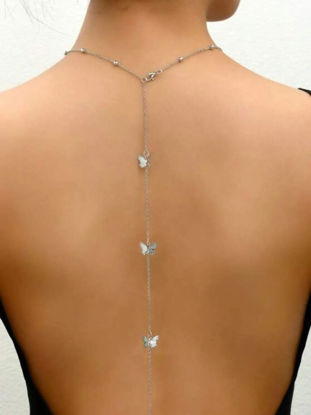 Silver Butterfly Dainty Back Drop Necklace sold by Retro Stage product image thumbnail 3