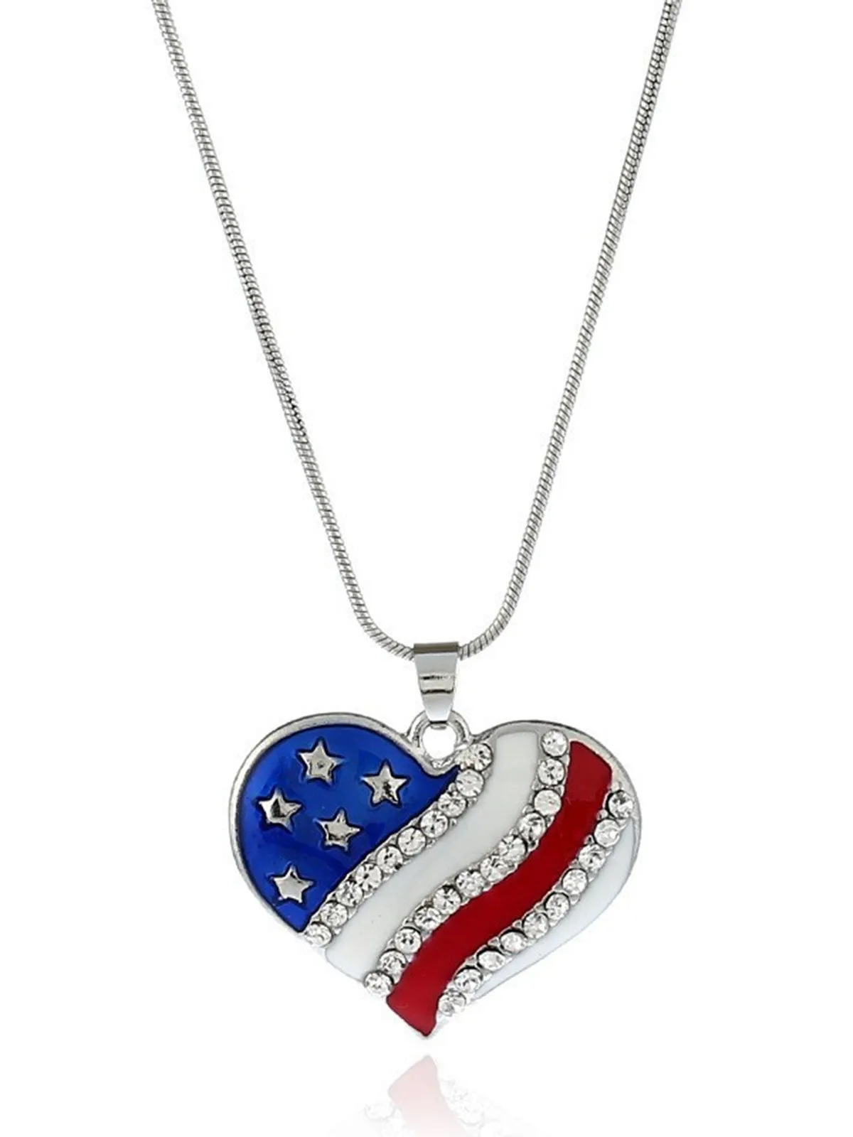 Red White and Blue Rhinestone Heart Necklace & Earrings Set sold by Retro Stage product image thumbnail 2