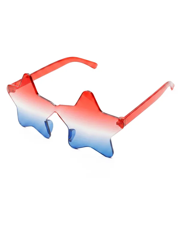 Red & Blue Gradient Patriotic Star Shaped Rimless Sunglasses made by Retro Stage