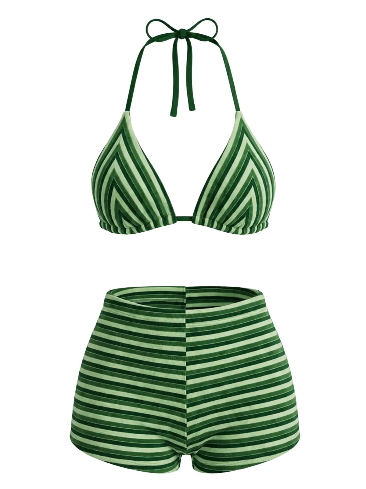 Green 1950s Striped Terry Halter Bikini Set sold by Retro Stage