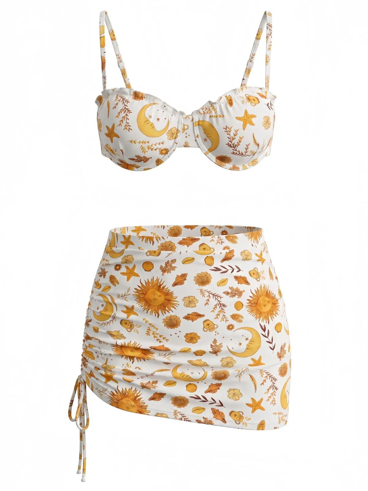 Yellow 1970s Celestial Print Bikini Set & Cove-Up sold by Retro Stage product image thumbnail 2