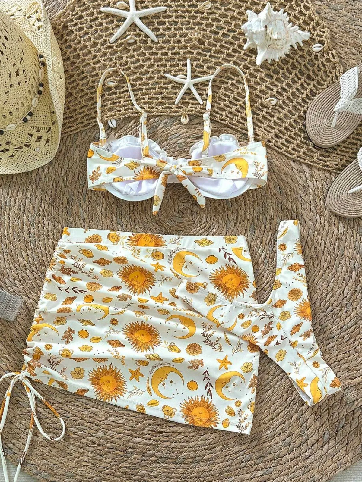 Yellow 1970s Celestial Print Bikini Set & Cove-Up sold by Retro Stage product image thumbnail 4