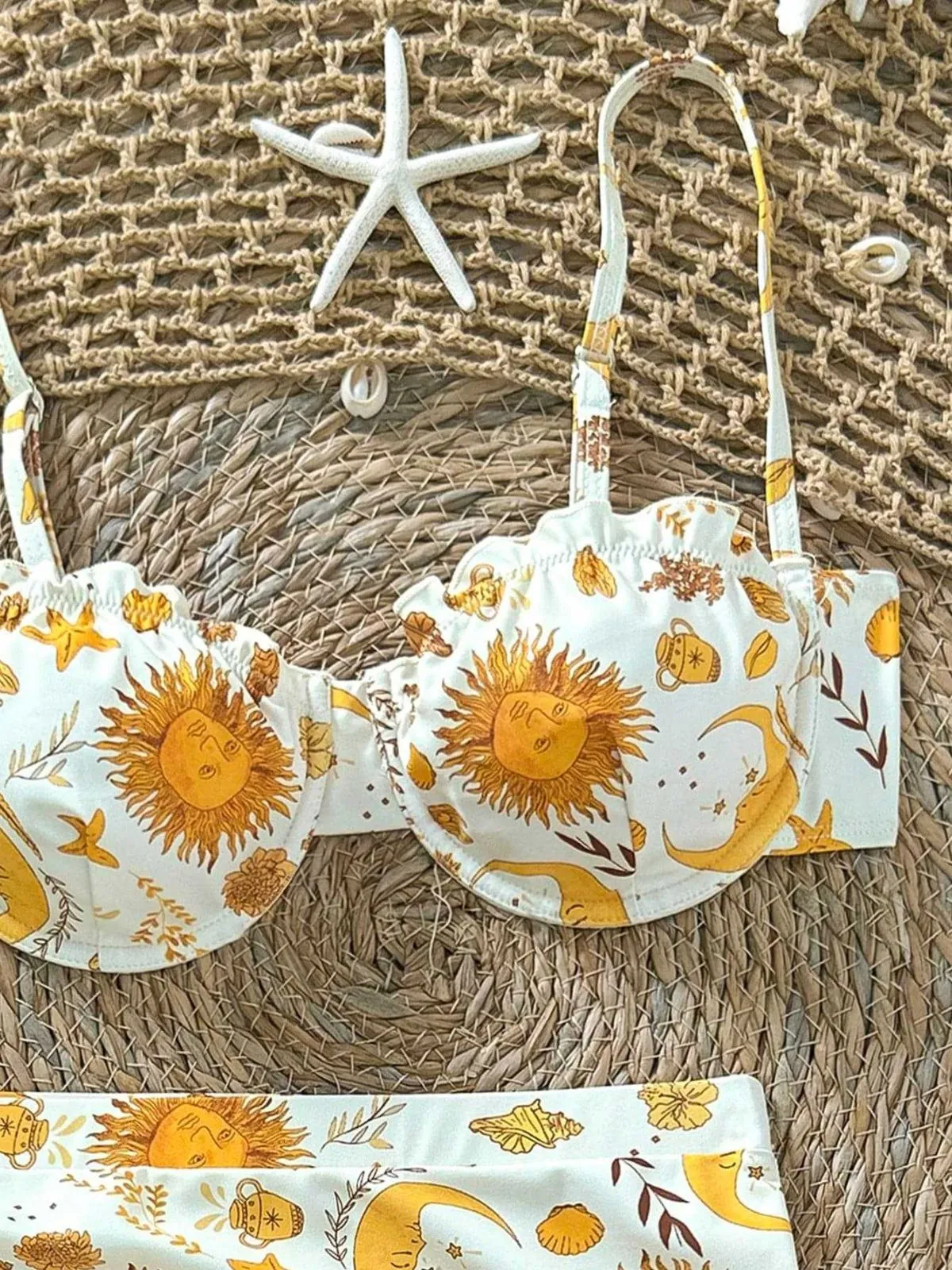 Yellow 1970s Celestial Print Bikini Set & Cove-Up sold by Retro Stage product image thumbnail 5